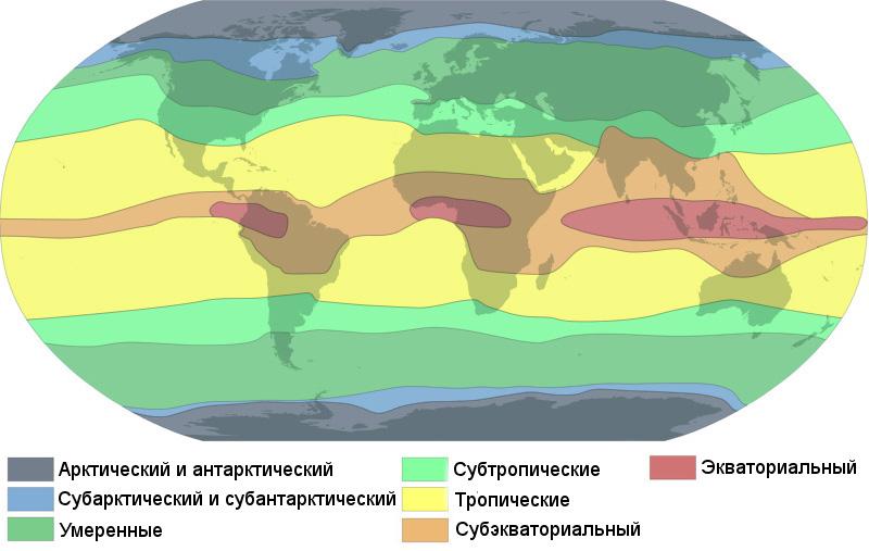 климатическая карта Земли, типы климата, климатические пояса, климатические зоны